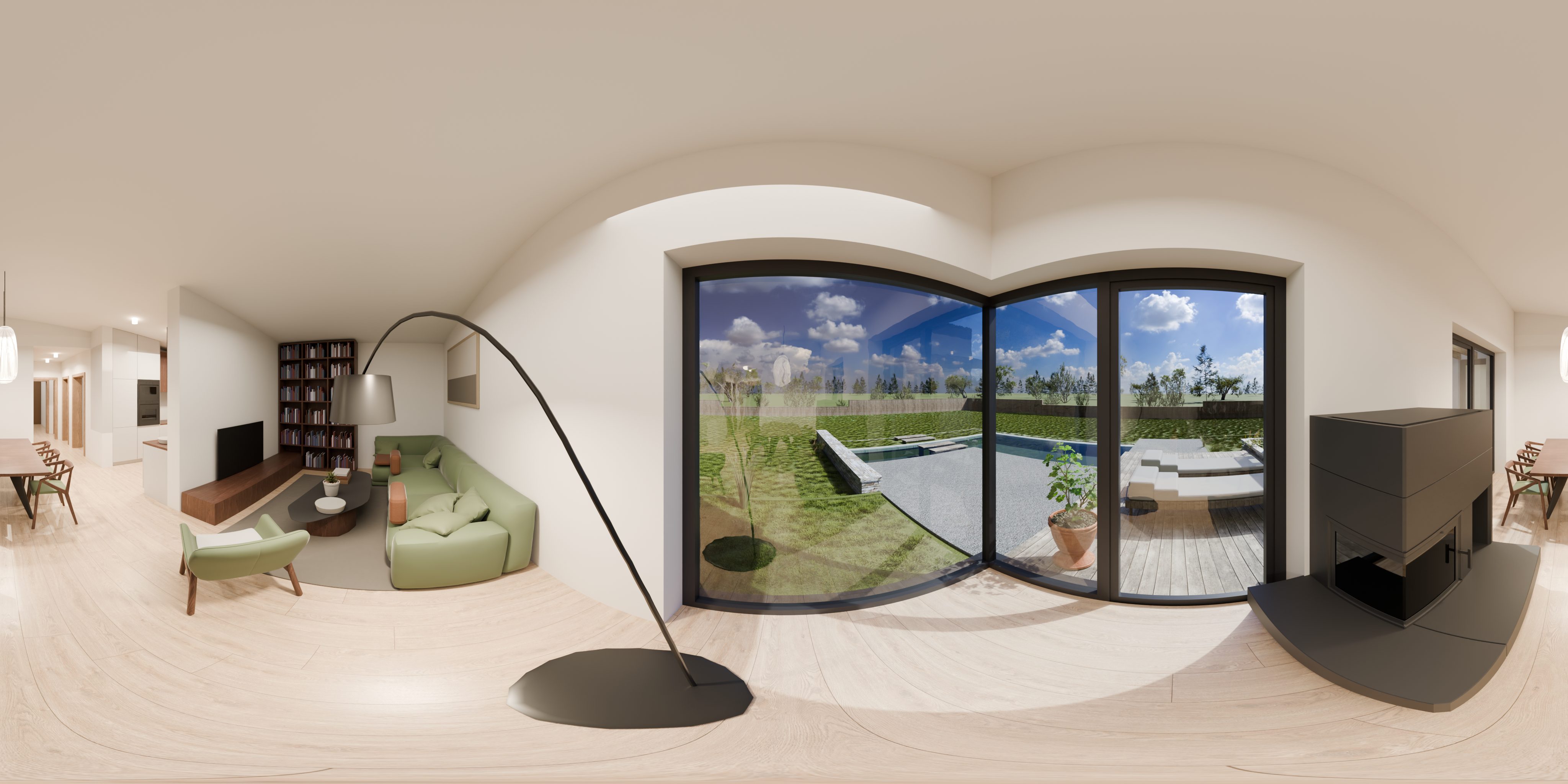 360° panoráma — Obývacia izba (rozvinutá guľová panoráma)